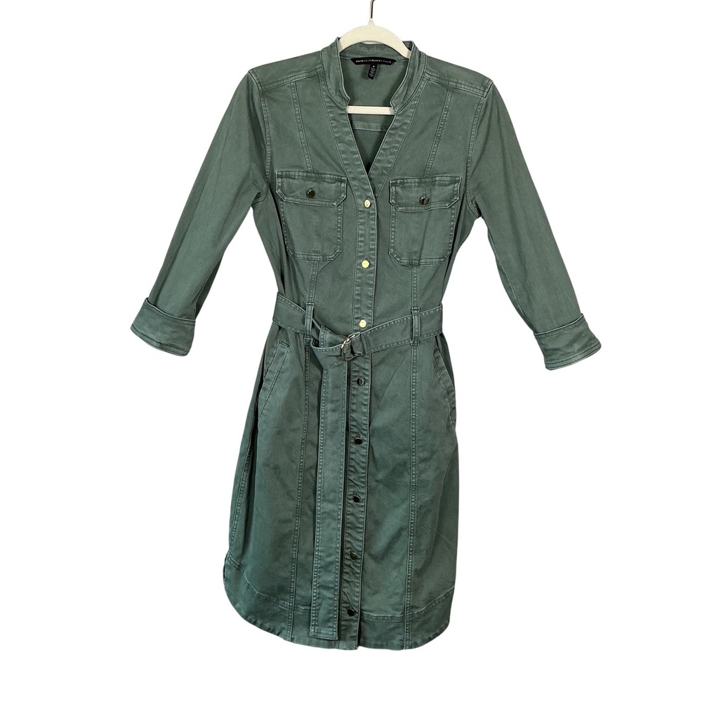 White House Black Market Sage Green Utility Snap Front Belted Shirtdress 8